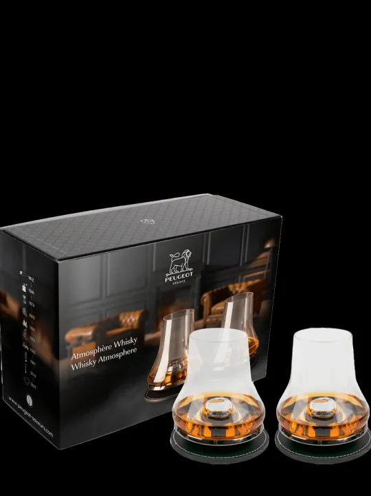Peugeot Saveurs Atmosphère whisky 2 sets de dégustation whisky avec socles rafraichissants en coffret cadeau -> Envie De Design | Envie De Saveurs