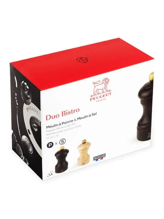 Peugeot Saveurs Bistro Duo de moulins à poivre et à sel manuels en bois couleur et naturel 10 cm -> Duos Et Combi 2 En 1 | Moulins À Sel Et Salières