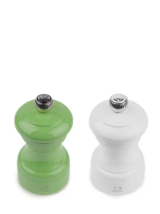 Peugeot Saveurs Bistro Duo de moulins à poivre et à sel manuels en bois laqué, vert et blanc, 10 cm - 4in -> Duos Et Combi 2 En 1 | Moulins À Sel Et Salières