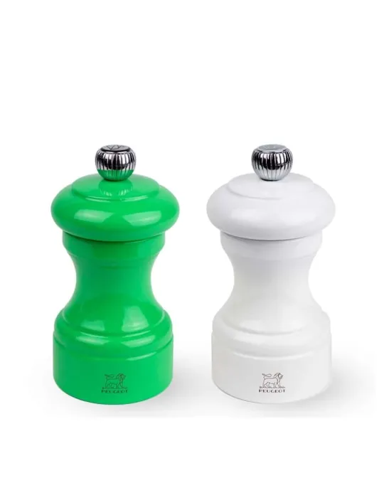 Peugeot Saveurs Bistro Duo de moulins à poivre et à sel manuels en bois laqué, vert et blanc, 10 cm - 4in -> Duos Et Combi 2 En 1 | Moulins À Sel Et Salières