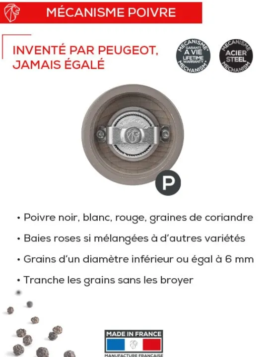 Peugeot Saveurs Bistro Moulin à poivre manuel en bois laqué, gris taupe 10 cm - 4in. -> Moulins À Poivre
