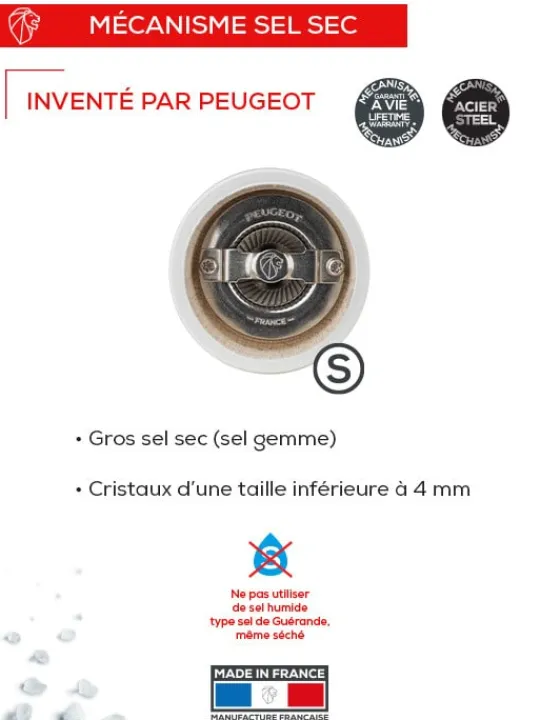 Peugeot Saveurs Bistro Moulin à sel manuel en bois laqué, gris perle, 10 cm - 4in. -> Envie De Couleurs | Moulins À Sel Et Salières
