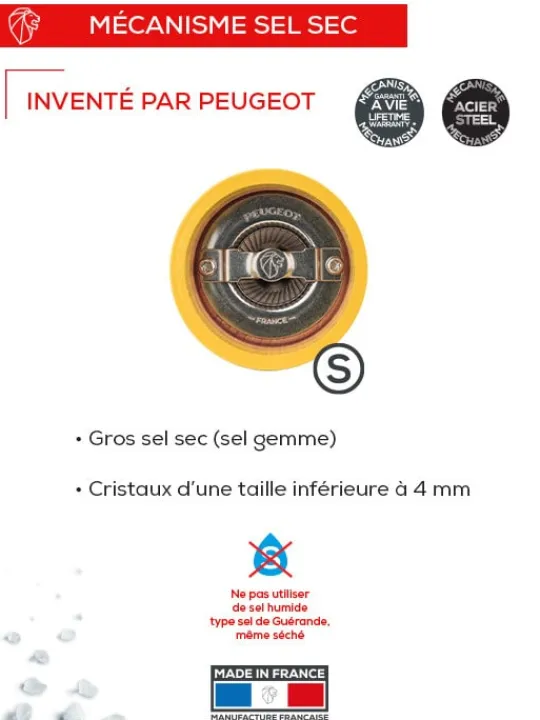 Peugeot Saveurs Bistro Moulin à sel manuel en bois laqué, safran, 10 cm - 4in. -> Moulins À Sel Et Salières