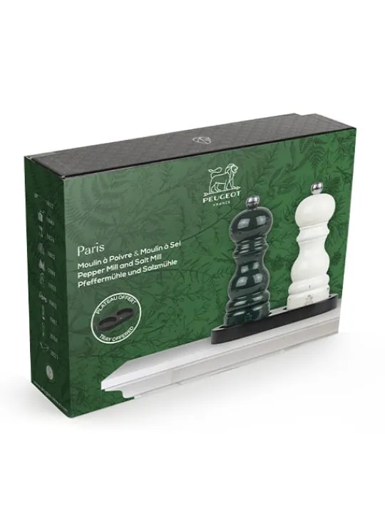 Peugeot Saveurs Duo paris Coffret cadeau - duo de moulins à poivre et à sel u’select paris 15 cm, accompagné d'un plateau en bambou noir -> Coffrets Cadeaux | Envie De Couleurs