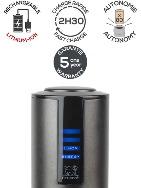 Peugeot Saveurs Elis touch Tire-bouchon électrique rechargeable en inox, , batterie lithium-ion 27 cm - 10,6in -> Envie De Design | Tire-bouchons