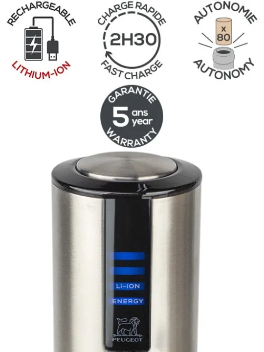 Peugeot Saveurs Elis touch Tire-bouchon électrique rechargeable en , batterie lithium-ion 27 cm - 10,6in -> Envie De Design | Tire-bouchons