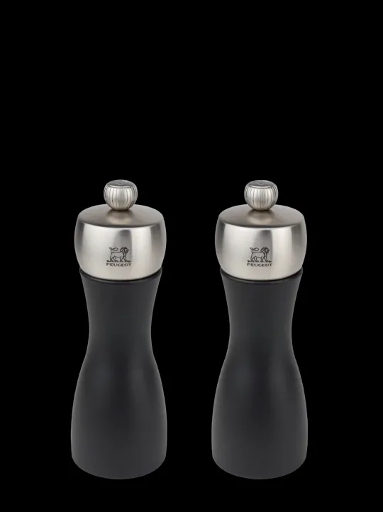 Peugeot Saveurs Fidji Duo de moulins à poivre et à sel en bois et inox couleur noir 15 cm -> Duos Et Combi 2 En 1 | Moulins À Sel Et Salières