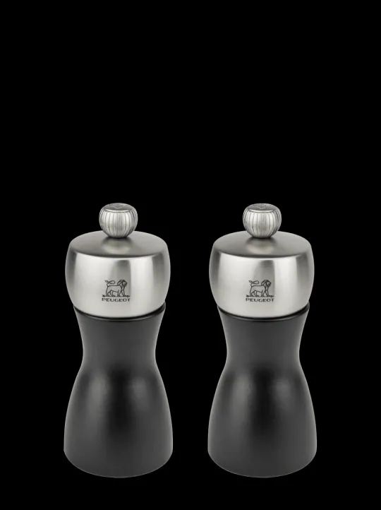 Peugeot Saveurs Fidji Duo de moulins à poivre et à sel en bois et inox couleur noir 12 cm -> Moulins À Sel Et Salières | Moulins À Poivre