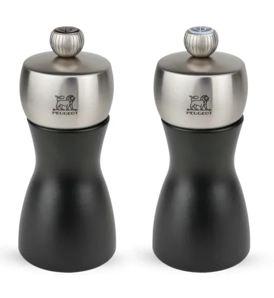 Peugeot Saveurs Fidji Duo de moulins à poivre et à sel en bois et inox couleur noir 12 cm -> Moulins À Sel Et Salières | Moulins À Poivre