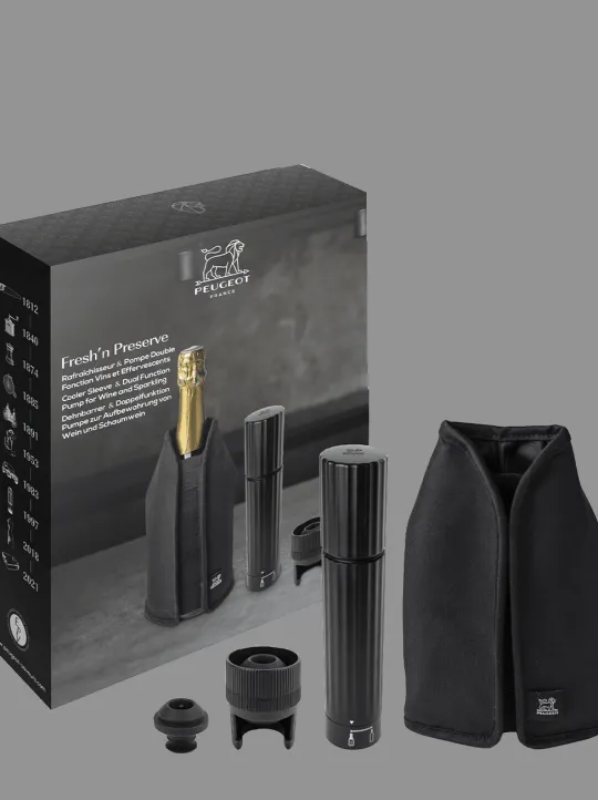 Peugeot Saveurs Fresh ‘n preserve Coffret cadeau pompe double fonction preserve duo et gaîne rafraîchissante frizz -> Coffrets Cadeaux | Accessoires Vin Et Champagne