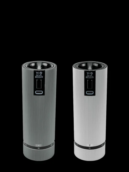 Peugeot Saveurs Line electrique Coffret cadeau - duo de moulins à poivre et à sel électriques rechargeables, u'select, carbone et aluminium, 15 cm - 6in. -> Coffrets Cadeaux | Envie De Design