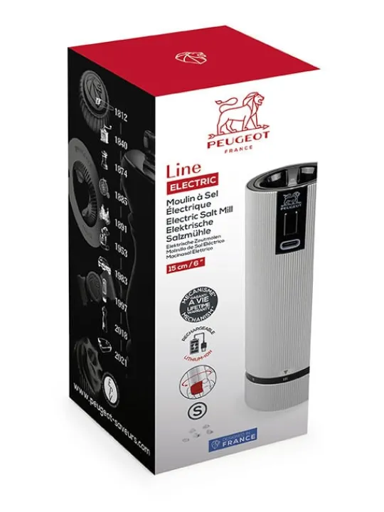 Peugeot Saveurs Line electrique Moulin à sel électrique rechargeable u'select, batterie lithium-ion, aluminium, 15 cm - 6in. -> Idées Cadeaux -100€ | Envie De Design
