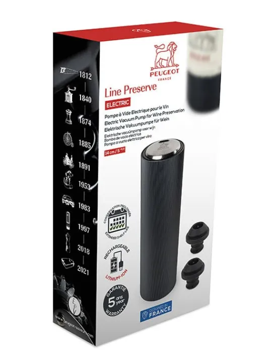 Peugeot Saveurs Line preserve electric Pompe à vide electrique pour le vin 100% automatique en aluminium, carbone, 14 cm - 5,5 in -> Accessoires Vin Et Champagne | Accessoires Moulins