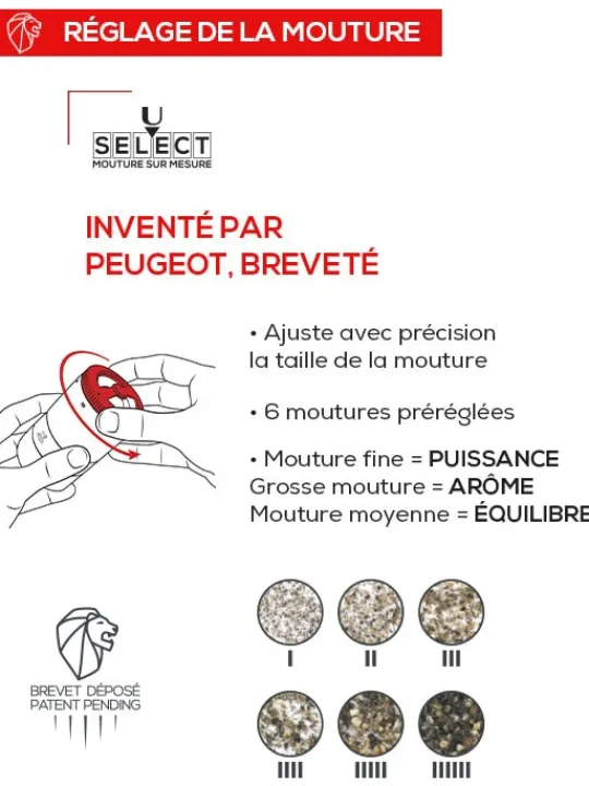 Peugeot Saveurs Maestro Bar à poivres - moulin à poivre u'select accompagné de 3 grands crus de poivres, de 3 réservoirs interchangeables, noir mat -> Coffrets Cadeaux | Envie De Design