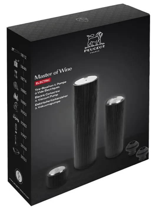 Peugeot Saveurs Master of wine Coffret cadeau - tire-bouchon électrique line reverse et pompe de conservation électrique line preserve noir mat. -> Coffrets Cadeaux | Envie De Design
