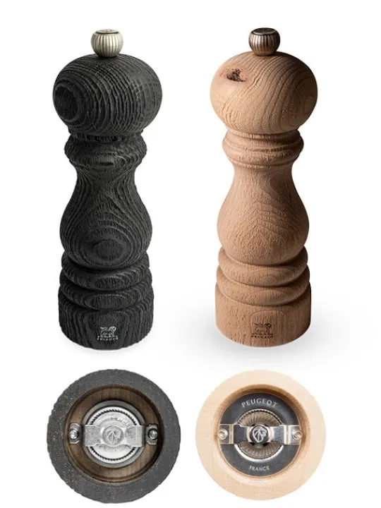 Peugeot Saveurs 100% nature Duo de moulins à poivre et à sel manuels en bois revalorisé nature et nature black, 18 cm -> Idées Cadeaux -100€ | Coffrets Cadeaux