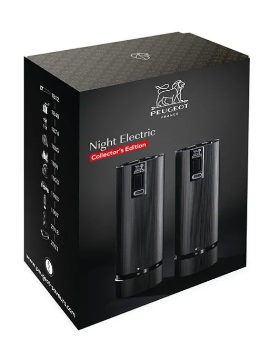 Peugeot Saveurs Night electric Coffret cadeau - duo de moulins à poivre et à sel électriques line noir mat 15 cm -> Coffrets Cadeaux | Envie De Design
