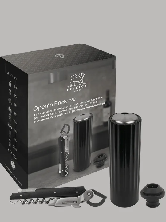 Peugeot Saveurs Open ‘n preserve Coffret cadeau - tire-bouchon sommelier clavelin et pompe de conservation électrique abs -> Idées Cadeaux -100€ | Coffrets Cadeaux