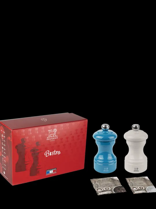 Peugeot Saveurs Pack bistrorama bleu et ivoire 10 cm Duo de moulins à poivre et à sel en bois présenté en coffret cadeau -> Coffrets Cadeaux | Envie De Saveurs