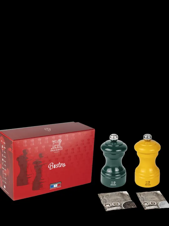 Peugeot Saveurs Pack bistrorama vert forêt et jaune safran 10 cm Duo de moulins à poivre et à sel en bois présenté en coffret cadeau -> Coffrets Cadeaux | Envie De Saveurs