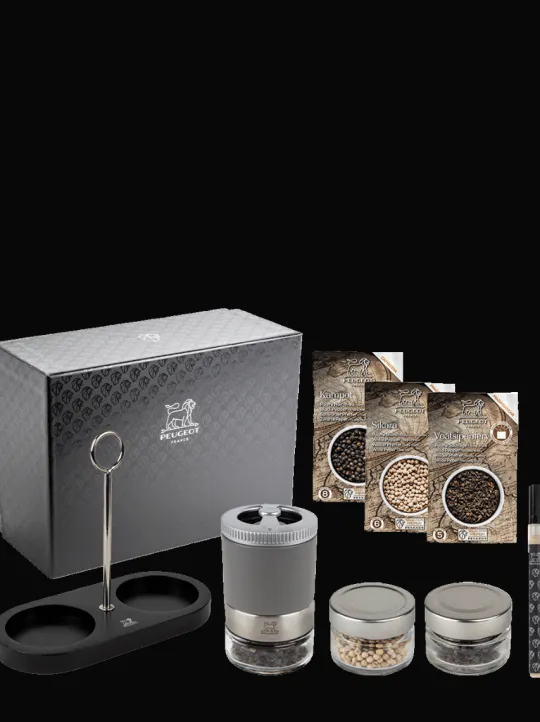 Peugeot Saveurs Pack maestro linéa Coffret bar à poivres maestro gris roche et plateau linéa -> Envie De Saveurs | Idées Cadeaux -100€