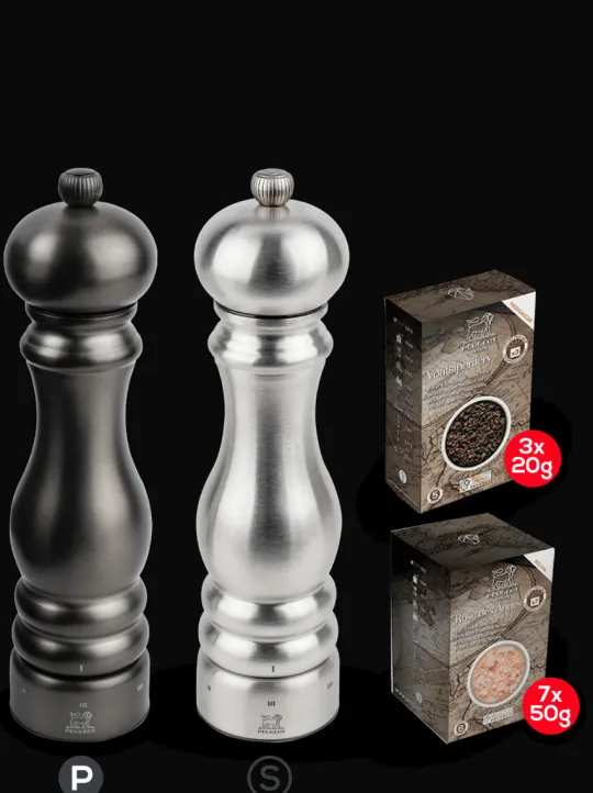 Peugeot Saveurs Pack paris chef u'select 22 cm Duo de moulins à poivre et à sel u'select 22 cm et ses épices -> Duos Et Combi 2 En 1 | Moulins À Sel Et Salières