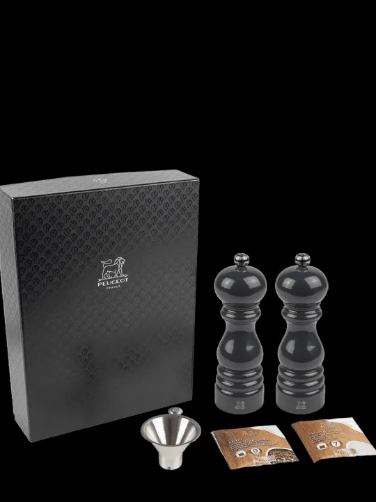 Peugeot Saveurs Pack paris-rama ardoise 18 cm Duo de moulins à poivre et à sel en bois avec entonnoir inox en coffret cadeau -> Coffrets Cadeaux | Duos Et Combi 2 En 1