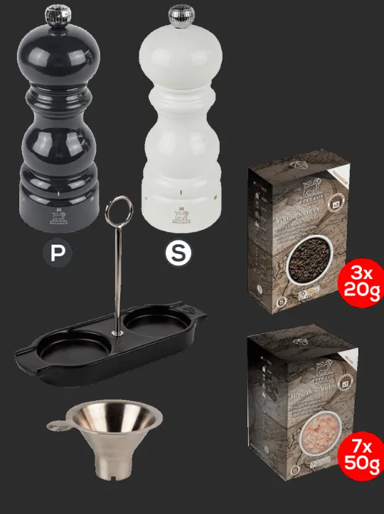 Peugeot Saveurs Pack parisrama u'select ardoise et ivoire 15cm Duo de moulins à poivre et à sel en bois u'select avec entonnoir inox -> Duos Et Combi 2 En 1 | Moulins À Sel Et Salières