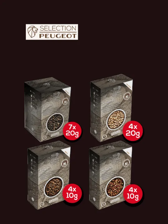 Peugeot Saveurs Pack poivres classic Sélection exclusive de 4 poivres d'origine aux saveurs inimitables -> Epices Du Monde