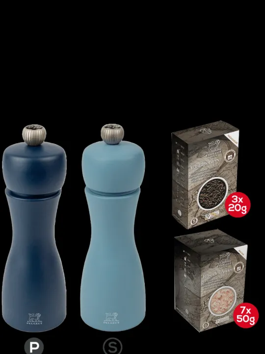 Peugeot Saveurs Pack tahiti air Duo de moulins à poivre et à sel en bois 15 cm et ses épices -> Envie De Couleurs | Duos Et Combi 2 En 1