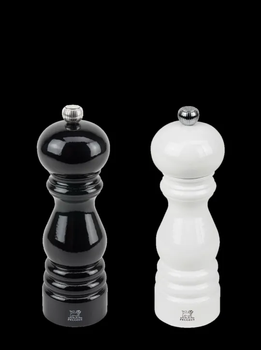 Peugeot Saveurs Paris Duo de moulins à poivre et à sel manuels en bois laqué noir et laqué blanc 18 cm - 7" -> Duos Et Combi 2 En 1 | Moulins À Sel Et Salières
