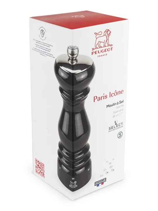 Peugeot Saveurs Paris icône moulin à sel manuel en bois laqué noir, u'select 18 cm - 7" -> Envie De Design | Moulins À Sel Et Salières