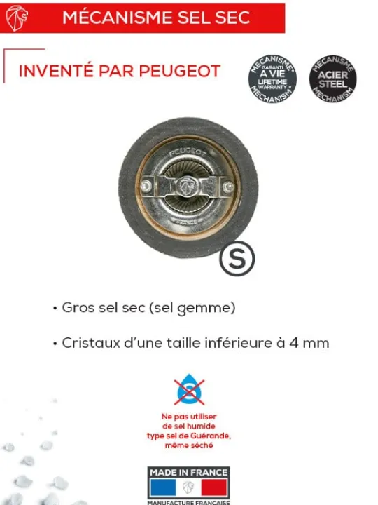 Peugeot Saveurs Paris Moulin à sel manuel en bois laqué noir 12 cm -> Moulins À Sel Et Salières
