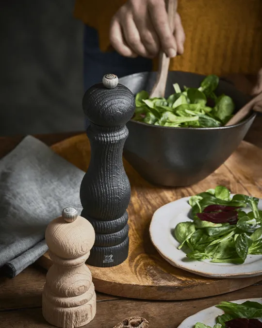 Peugeot Saveurs Paris nature black Moulin à poivre manuel en bois upcyclé et son poivre fair trade, noir, 22 cm - 9in -> Moulins À Poivre
