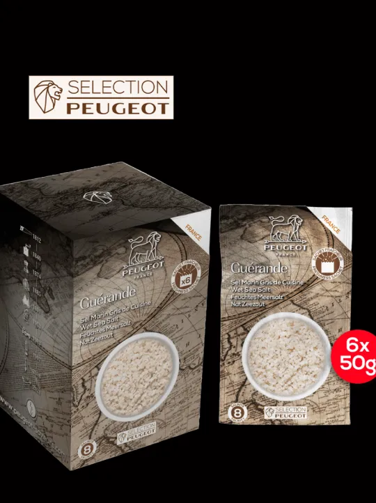Peugeot Saveurs Sel guérande Sel marin gris de cuisine de guérande, 300g - 6 sachets fraicheur de 50g -> Idées Cadeaux -50€ | Epices Du Monde