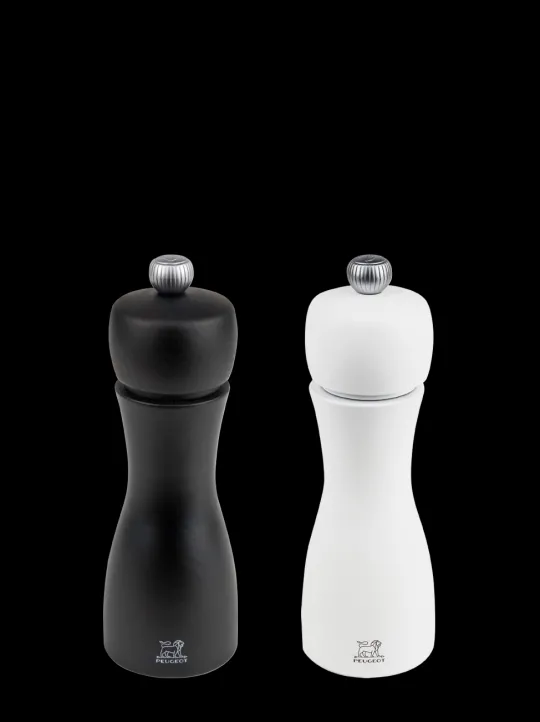 Peugeot Saveurs Tahiti Duo de moulins à poivre et à sel manuels en bois couleur noir et blanc 15 cm -> Duos Et Combi 2 En 1 | Moulins À Sel Et Salières