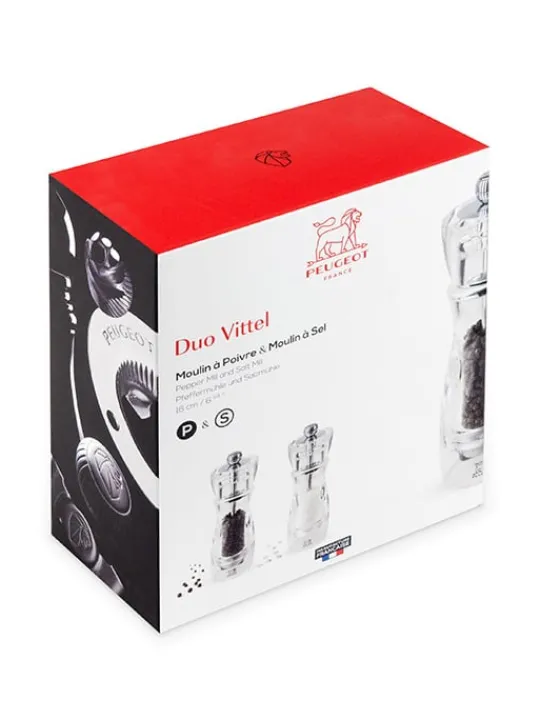 Peugeot Saveurs Vittel Duo de moulins à poivre et à sel manuels en acryl 16 cm -> Duos Et Combi 2 En 1 | Moulins À Sel Et Salières