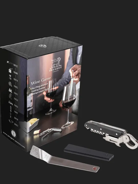 Peugeot Saveurs Wine game Clef du vin travel et tire-bouchon sommelier clavelin en coffret cadeau -> Idées Cadeaux -100€ | Coffrets Cadeaux